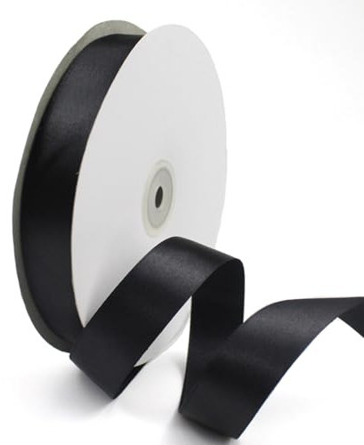 GAKA FAVOR Satinband Schwarz 25mm, 90 Meters Dekoration Geschenkband breit Schleifenband Bänder, Stoffband für Hochzeit, Taufe und Geburtstag Geschenke(1 Rollen)