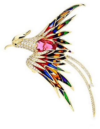 Générique Broche bijou oiseau phoenix en acier doré et multicolore. L128 multicolore 5 x 4 cm