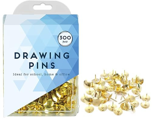 300 Metal Drawing Push Pins, Brass Thumb Tacks for Notice Boards, Art and Crafts, Work/Office, Map Marking and More (300 Drawing Pins)