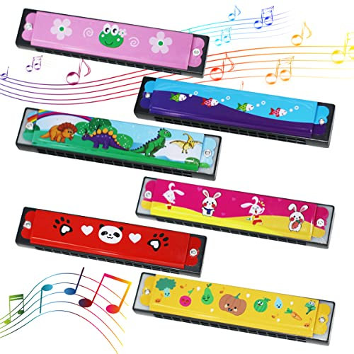 UptVin 6PCS Cartoon Mundharmonika für Kinder, 16 Löcher Zweireihig Diatonisch, Geeignet für Anfänger, Festival, Geschenke (Farbe)