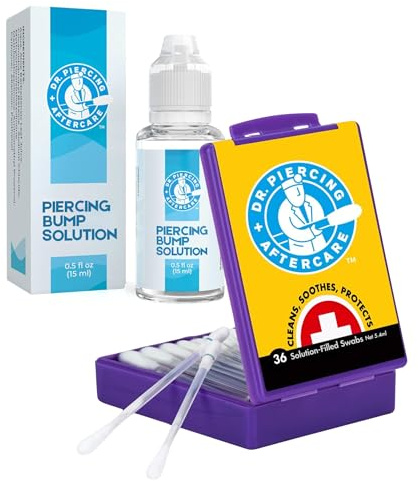Swabs Bundle with Keloid Bump Removal Drops - Wound Wash Saline Solution For Piercings - Ear Piercing Cleaner