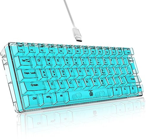 Snpurdiri 60% Wired Gaming Keyboard, RGB Backlit Ultra-Compact Mini Keyboard, Waterproof Small Compact Transparent Keycaps for PC/Mac Gamer(White Transparent)