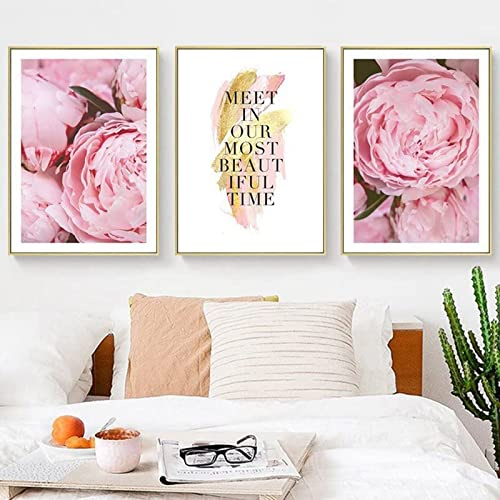 HTWLMM Pivoine Rose Fleurs Toile Peinture Rouge Fleur Affiche Toile Tableau Et Impressions Images Murales pour Chambre Salon Decoration À La Maison sans Cadre (Peintures A,3X50X70CM)