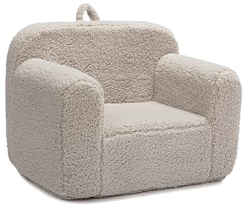BEJOY Kids Sofa Ultra-Soft Snuggle Foam Filled Chair, Single Cuddly Sherpa Reading Couch for Boys and Girls, Light Grey