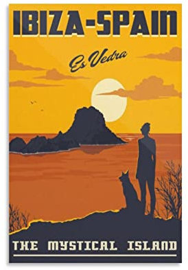ONOTIO Mystical Island Ibiza Spanien Vintage Reiseposter Sonnenuntergang 20 x 30 cm Wandkunstdruck Leinwandkunst Poster Moderne Familie Schlafzimmer Dekor Poster