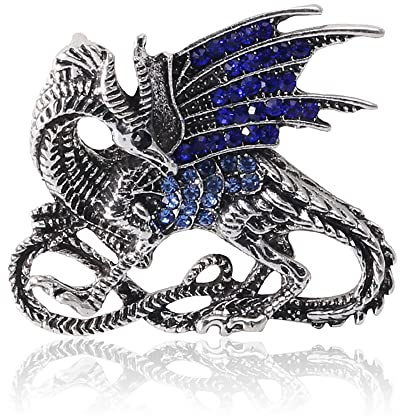 Broche vintage en forme de dragon avec strass et strass - Pour écharpes, pulls, vestes, vêtements, broches, bijoux punk, cadeaux pour femmes, filles et hommes, Métal, Zircon cubique