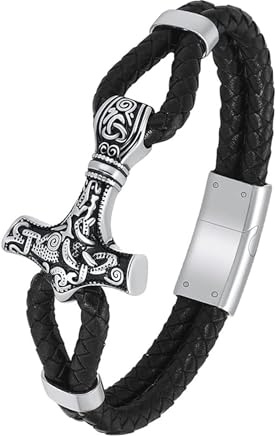 VCCWYQK Pulsera vikinga con martillo de Thor para cenizas para hombres y mujeres, pulsera de cuero trenzado, joyería conmemorativa, regalo de recuerdo funerario