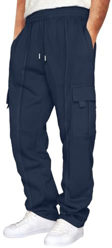 Stretch Jogginghose für Männer Atmungsaktiv Sweathose Jungen Geradem Schnitt Freizeithose Jogger Einfarbig Trainingshose Herren Bundgummi Elastische Hosen NOFS Relaxing Hose Marine L