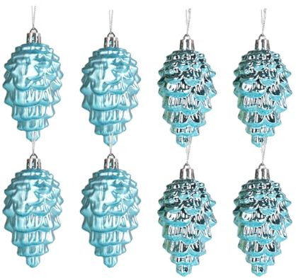 wueiooskj 8 x Weihnachtsbaumschmuck, 8 Stück Kunststoff Tannenzapfen in 1 Packung, durchdachte Geschenke, ABS Kunststoff Kiefernbaum Aufhängung, Blauer See