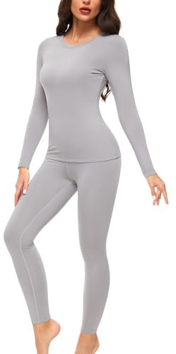 Ganado Thermounterwäsche Set Damen Innenfleece Thermowäsche Thermo Oberteil und Thermohose Leggings Winter Warm Unterwäsche Funktionsunterwäsche (Grau, S)