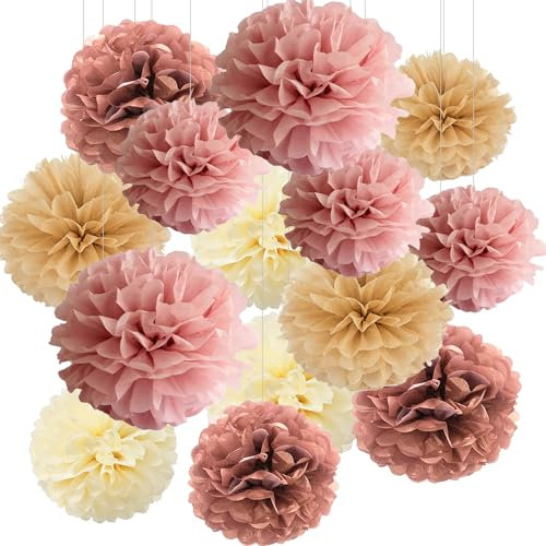 14 Stück Pompons Deko Boho Party Thema Hochzeitsdeko Tisch Deko Geburtstag Seidenpapier Pompons Papier Babyparty Deko Boho Neutrale Party Dekorationen