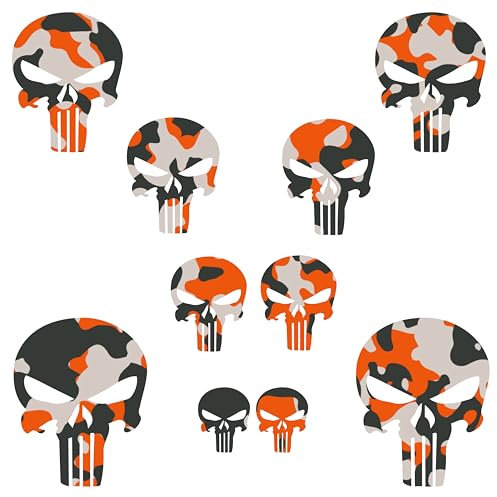 Totenschädel Aufkleber Motorrad Totenkopf Skull Sticker Motocross 10 Schädel Set Motorrad Wohnmobil (Camo-Grau-Orange)