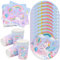 FORYNXHWIN Vajilla de Fiesta de Unicornio, 40 Piezas Decoracion Cumpleaños Rosa Unicornio Incluye Platos Taza Servilletas para niñas Niños Baby Shower - 10 Invitados
