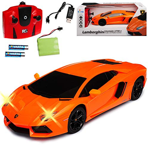 alles-meine.de GmbH Lamborgihini Aventador LP700-4 Coupe Orange 2,4 GHz RC Funkauto mit Beleuchtung und Akkupack 1/24 Siva Modell Auto