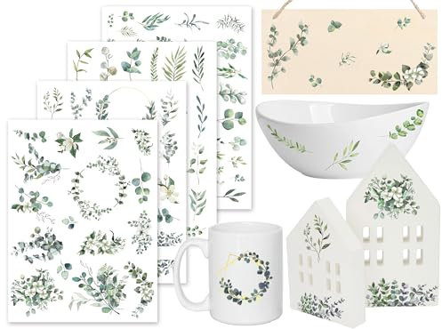 Sugeru Rub On Sticker - 4PCS Set | Sprüche Deko für Geburtstag, Raysin Keraflott, Silikonformen Gießformen, Hochzeit, Familie Folie für Möbel, Glas, Holz, Fotoalbum, Aufkleber Aesthetic (Eukalyptus)