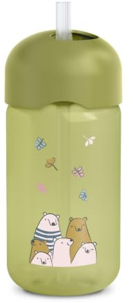 Suavinex, Tasse Apprentissage Bébé, Gourde Paille Enfant, Gobelet Bébé avec Paille en Silicone Flexible, Résiste à la Morsure, Anti-goutte, Apte Lave-vaisselle, +18 Mois, 340 ml, Bears Vert