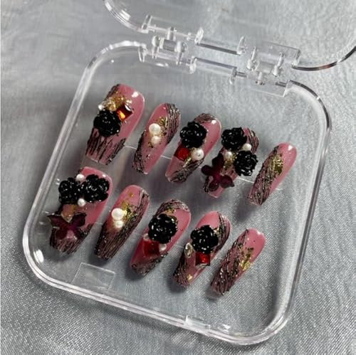 10 Pcs Press on Nails Long Coffin Square Fake Nails Full Cover False Nails Acrylic Art Kit(XS)