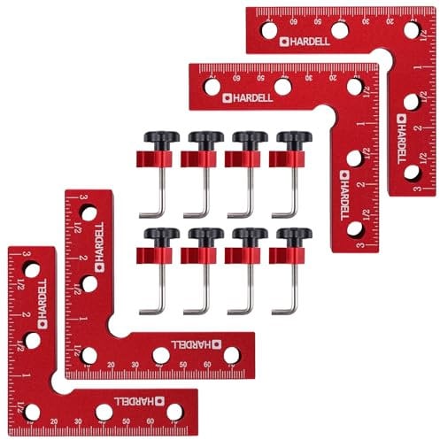 90 Grad Positionierwinkel, HARDELL 4-tlg. Rechtwinkliges Winkelspanner, 80x80 mm Rechtwinklige Klemmen aus Aluminiumlegierung, Eckzwingen für Holz, 90° Zimmermannswinkel für Heimwerken