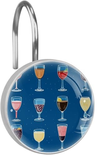 Ganci per tenda da doccia con sfondo blu, 1 pz anelli per tenda da doccia in vetro antiruggine per bagno, gancio decorativo circolare per tenda e ganci per asta da doccia