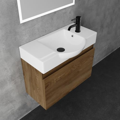 Alpenberger Badmöbel Set | Waschbecken mit Unterschrank 55 cm Breit | Badezimmerschrank Badschrank Schmal | Badezimmermöbel Waschtisch | Schrank Klein | Waschbeckenunterschrank Eiche