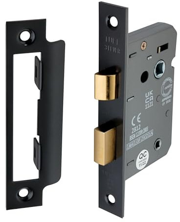Infinity Decor Fire Rated Gunmetal Grey 3 Lever Mortice Bathroom Lock 63mm, CE Approved Reversible Catch for Internal and External Doors