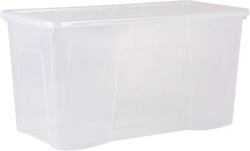 Wham Crystal 110L Plastic Storage Boxes with Lids. Clear, Extra Large Storage Container for Home and Office Strong Box 79.5 x 39.5 x 42 cm (Pack of 5)