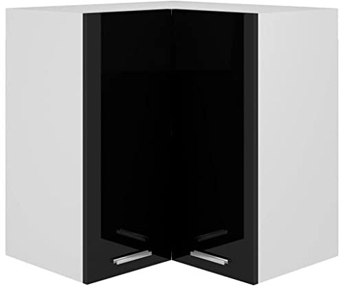 AJJHUUKI Schränke & Aufbewahrungs-Küchenschränke Hänge-Eckschrank Hochglanz Schwarz 57x57x60cm Holzwerkstoff
