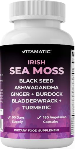 Vitamatic Sea Moss with Black Seed Oil, Ashwagandha, Turmeric, Bladderwrack & Burdock - 180 Vegan Capsules