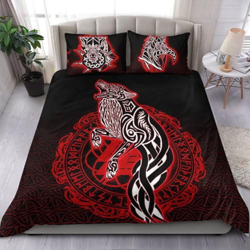 Bettwäsche 150x200 cm 3D Wikinger Wikinger Totem Bettwäsche Set 150x200 3teilig mit Reißverschluss Weiche und Angenehme Schlafkomfort Microfaser Bettbezug mit 2 Kopfkissenbezüge 80x80 cm