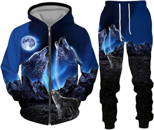 lFTEGUFKXS Weihnachten Wolf Herren Jogginganzug lion Hoodie und Hose Herren tiger Trainingsanzug Jogginganzug Sportanzug