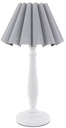 ValueLights | White Wood Candlestick Table Lamp with Grey Pleated Shade Living Room Bedroom Light | Table Lamps, Home Décor & Improvement Essential | Included LED Bulb