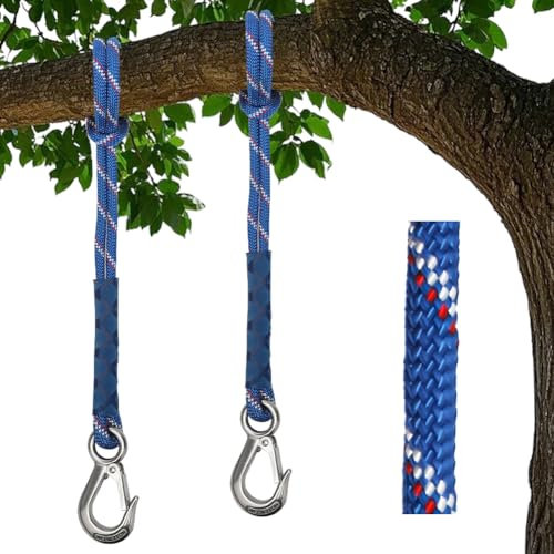 Lot de 2 cordes de fixation pour balançoire, 150 cm, avec crochet de balançoire, fixation pour hamac, balançoire d'arbre, sangle de suspension pour l'intérieur et l'extérieur, bleu