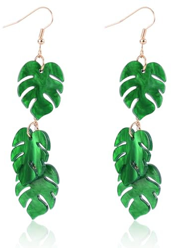 Orecchini Monstera, 8.5x2cm Orecchini Foglia Palma Acrilico Orecchini Pianta Donna Orecchini Pendenti Foglia Monstera Gioielli Tropicali per Donna Regali Compleanno e Anniversario(Verde)