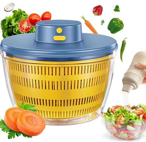 GAOXIAO Essoreuse à Salade électrique, 4L Essoreuse Salade sans Fil Automatique, Grande Capacité Essoreuse Salade Pliable, Sèche Légumes à Laitue de Cuisine pour Fruits avec Couvercle Blue 22 x 16 cm
