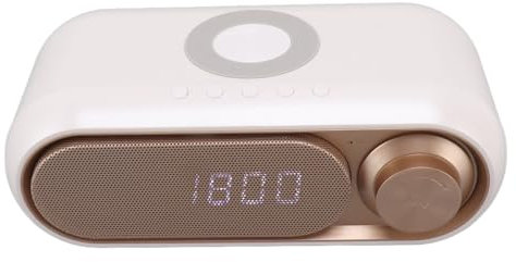 Rundfunk Radio mit WLAN -Lade- und Bluetooth -Lautsprecher, Digitaler Wecker LED mit USB -Ladeanschluss, Alarmuhr FM -Radio für Schlafzimmer, Krankenbett, Schreibtisch (Weißes Spray Gold 10W)