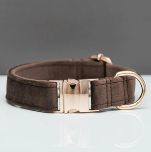 Elegantes Hundehalsband aus Samt mit Goldener Metallschnalle – Hochwertig, bequem & verstellbar – Edles Design in Mehreren Farben & Größen (23–60 cm) (Dunkelbraun, M = Umfang 30-50cm)