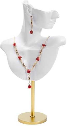 UNICRAFTALE Présentoir À Bijoux Buste De Mannequin Pour Colliers | Résine Blanche Base En Métal Design Moderne 7.75x17.5x32.5cm