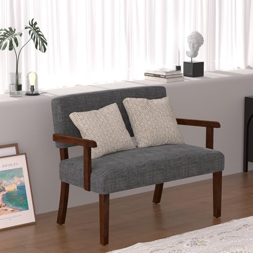 EOSVALO Sitzbank mit Lehne, 110x66x83cm, Esszimmerbank, Küchensofa | Küchenbank mit Weichem Sitz und Armlehnen, für Wohnzimmer, Esszimmer, Leseraum und Warteräume