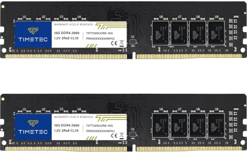 Timetec Premium 32GB KIT(2x16GB) DDR4 2666MHz (PC4-2666V) PC4-21300 UDIMM RAM per desktop – Non-ECC Unbuffered, 288 pin, 1,2V CL19 modulo di memoria DIMM