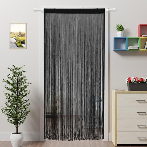 Ateasierlife Door Curtain Fly Screen String Curtains Window Doors Beads Screens Tassel Doorways Blinds Room Divider Kitchen Panel (Black, 100×200cm)