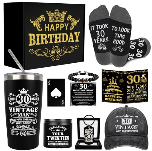 30th Birthday Gifts for Him Men Tumbler Set, Cool Gifts for 30 Year Old Man | Stainless Steel Tumbler, Ready for Gift Box, Mens 30th Birthday Gifts Ideas, Happy 30th Birthday Decorations for Him Men