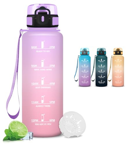 Mujigaga Botella 1 5 litros, Botella Agua Gimnasio con Marca de Tiempo,a Prueba de Fugas, Fácil de Transportar, Cantimplora con Marca de Tiempo, Cantimplora Infantil para Deportes, Camping, Gimnasio