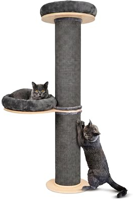PET VIOLET Kratzbaum 126 cm – Katzenbaum mit Premium Sisal Säulen, Grau | 2 Premium Liegekissen abnehmbar & waschbar, Wandmontagezubehör inkl., Katzenkratzbaum stabil und platzsparend für Zuhause