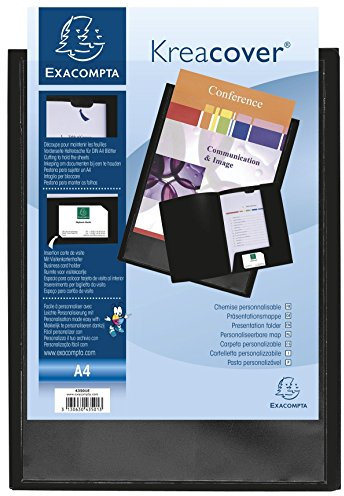 Exacompta 43501E Präsentationsmappe Kreacover PP. Aus PVC mit transparenter DIN A4-Hülle zur Individualisierung der Vorderseite des Deckels schwarz