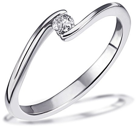 Goldmaid Damen-Ring Solitär Verlobungsring 585 Weißgold 1 Brillant 0,10 ct. Gr. 58