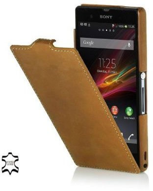 STILGUT UltraSlim Case, Hülle aus Leder für Sony Xperia Z, Old Style Camel Brown