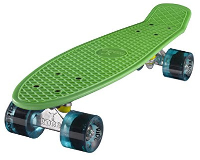 Ridge Skateboard 55 cm Mini Cruiser Retro Stil In M Rollen Komplett U Fertig Montiert Grün/Klar Blau,