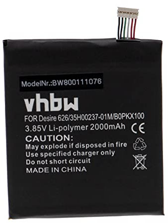vhbw Battery compatible with HTC Desire 626, 626d, 626G, 626G+ Dual SIM, 626n, 626s, 626t, 626w Mobile Phone Smartphone (1900mAh, 3.8V, Li-Ion)