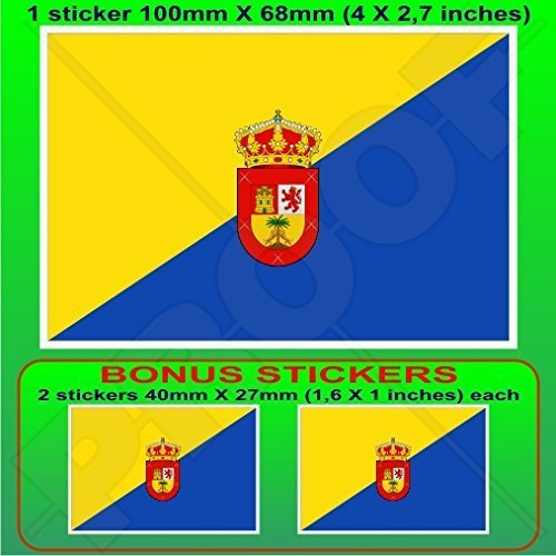 GRAN CANARIA Flagge KANARISCHE INSELN Spanien, Kanarische Inseln, Spanisch 100mm Auto & Motorrad Aufkleber, Vinyl Sticker x1+2 BONUS