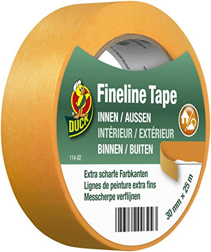 DUCK Fineline Tape 114-02 – Imprägniertes Maler Abklebeband zum Streichen – Malerband mit Washi-Tec für innen & außen – 30mm x 25m